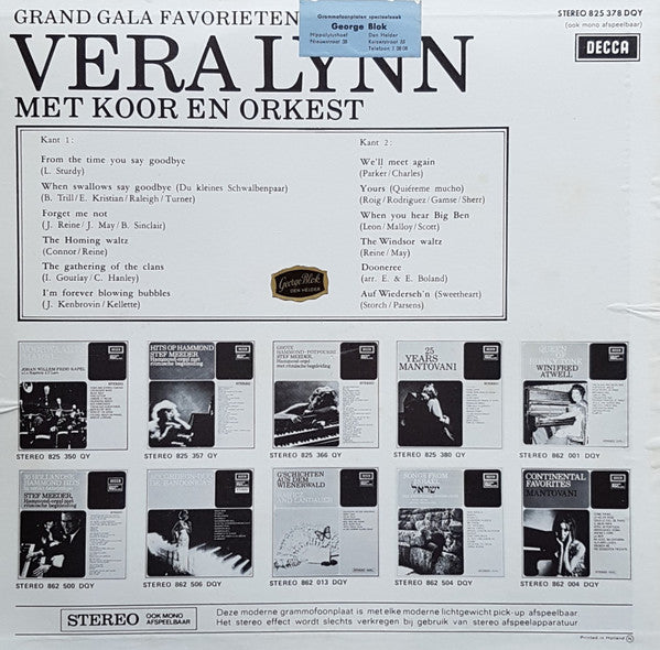Vera Lynn - Grand Gala Favorieten (LP) Vinyl LP Vinyl Very Good (VG) <br> Hoes Good Plus (G+)
