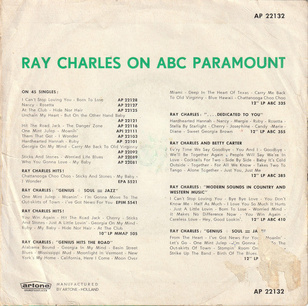 Ray Charles - You Don't Know Me Vinyl Singles Vinyl Very Good (VG) <br> Hoes Good Plus (G+)