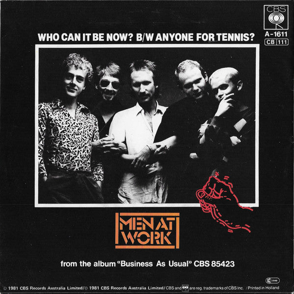 Men At Work - Who Can It Be Now? Vinyl Singles Vinyl Very Good (VG) <br> Hoes Good Plus (G+)