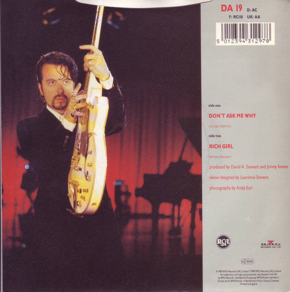 Eurythmics - Don't Ask Me Why Vinyl Singles Vinyl Very Good (VG) <br> Hoes Good Plus (G+)