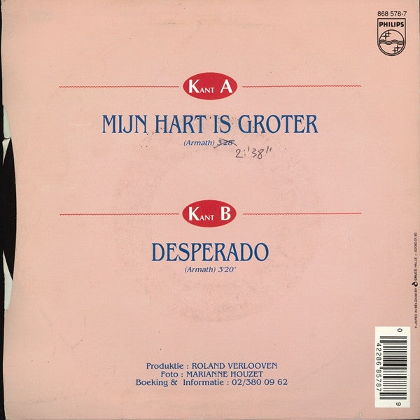 Willy Sommers - Mijn Hart Is Groter Vinyl Singles Vinyl Very Good (VG) <br> Hoes Good Plus (G+)