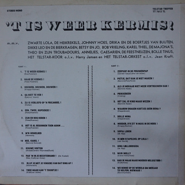 Various - 't Is Weer Kermis ! (LP) Vinyl LP Vinyl Very Good (VG) <br> Hoes Good Plus (G+)