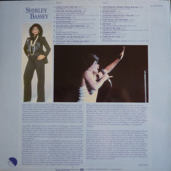 Shirley Bassey - Onvergetelijke Hits (LP) Vinyl LP Vinyl Very Good (VG) <br> Hoes Good Plus (G+)
