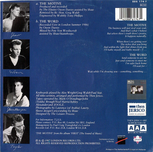 Then Jerico - The Motive Vinyl Singles Vinyl Very Good (VG) <br> Hoes Good Plus (G+)