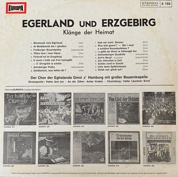 Heimatchor Der Eghalanda Gmoi Z' Hamburg Mit Großer Bauernkapelle – Egerland Und Erzgebirg' (LP) Vinyl LP Vinyl Very Good (VG) <br> Hoes Good Plus (G+)