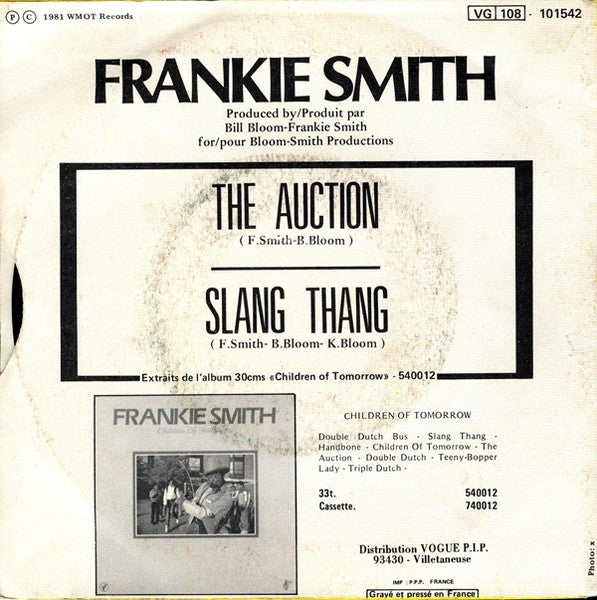 Frankie Smith - The Auction Vinyl Singles Vinyl Very Good (VG) <br> Hoes Good Plus (G+)