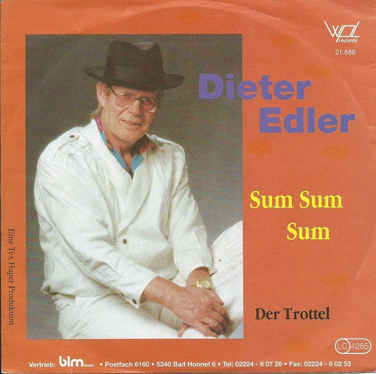 Dieter Edler - Sum Sum Sum Vinyl Singles Vinyl Very Good (VG) <br> Hoes Good Plus (G+)