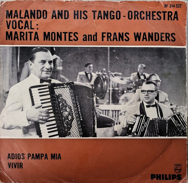 Malando And His Tango Orchestra - Adios Pampa Mia Vinyl Singles Vinyl Very Good (VG) <br> Hoes Good Plus (G+)