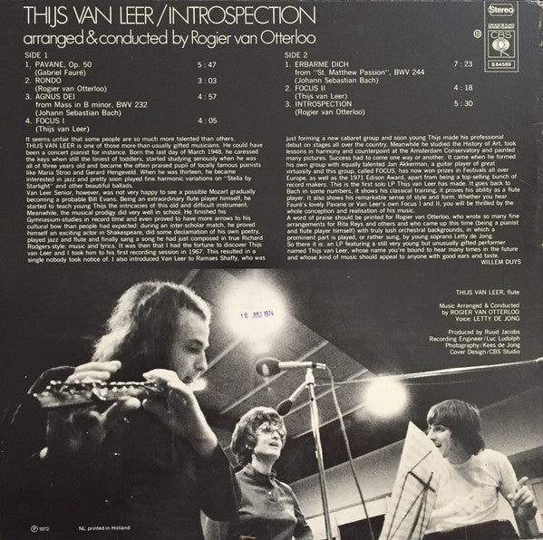 Thijs Van Leer - Introspection (LP) Vinyl LP Vinyl Zeer Goed / Hoesje Goed "VINYLSINGLES.NL"