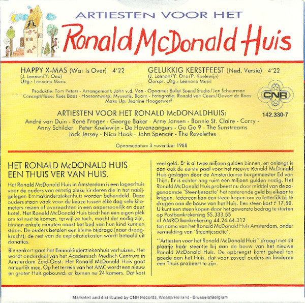 Artiesten Voor Het Ronald McDonald Huis - Happy X-Mas (War Is Over) Vinyl Singles Vinyl Very Good (VG) <br> Hoes Good Plus (G+)