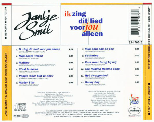 Jan Smit - Ik Zing Dit Lied Voor Jou Alleen (CD) 71136 Compact Disc Vinyl Zeer Goed / Hoesje Goed "VINYLSINGLES.NL"