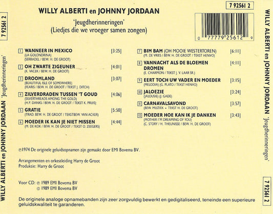 Willy Alberti En Johnny Jordaan - Jeugdherinneringen (Liedjes Die We Vroeger Samen Zongen) (CD) Compact Disc Goede Staat "VINYLSINGLES.NL"