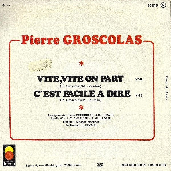 Pierre Groscolas - Vite, Vite On Part Vinyl Singles Vinyl Very Good (VG) <br> Hoes Good Plus (G+)