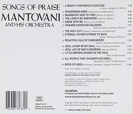 Mantovani And His Orchestra - Songs Of Praise (CD) Compact Disc Vinyl Very Good (VG) <br> Hoes Good Plus (G+)