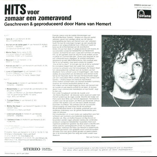 Hans van Hemert - Hits Voor Zomaar Een Zomeravond (LP) Vinyl LP Vinyl Very Good (VG) <br> Hoes Good Plus (G+)