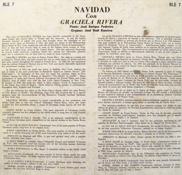 Graciela Rivera - Navidad (**") Vinyl LP 10" Vinyl (VG) <br> Hoes (G+)