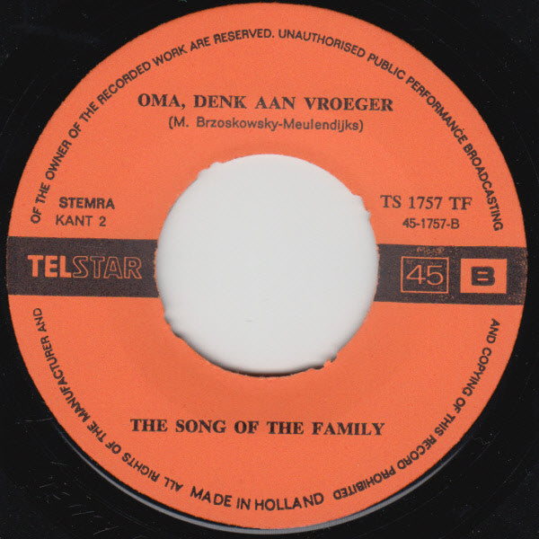 Song Of Family - Niemand Is Graag Alleen Vinyl Singles Vinyl Very Good (VG) <br> Hoes Good Plus (G+)