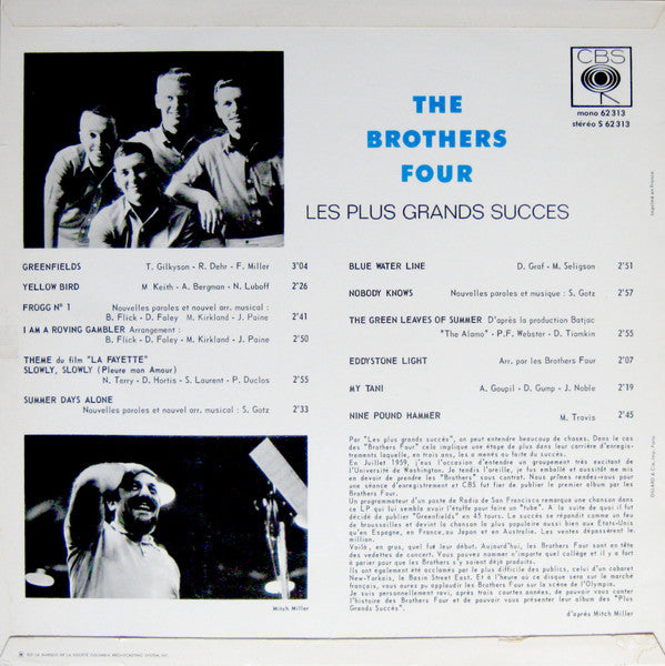 Brothers Four - Les Plus Grands Succes (LP) Vinyl LP Vinyl Very Good (VG) <br> Hoes Good Plus (G+)
