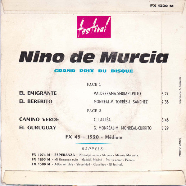 Nino De Murcia - El Emigrante Vinyl Singles EP Vinyl Very Good (VG) <br> Hoes Good Plus (G+)