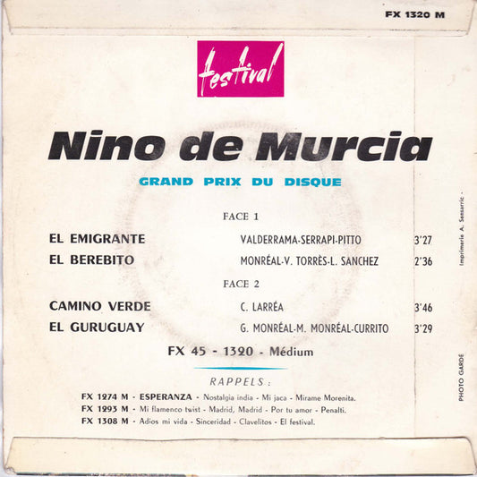 Nino De Murcia - El Emigrante Vinyl Singles EP Vinyl Zeer Goed / Hoesje Goed "VINYLSINGLES.NL"