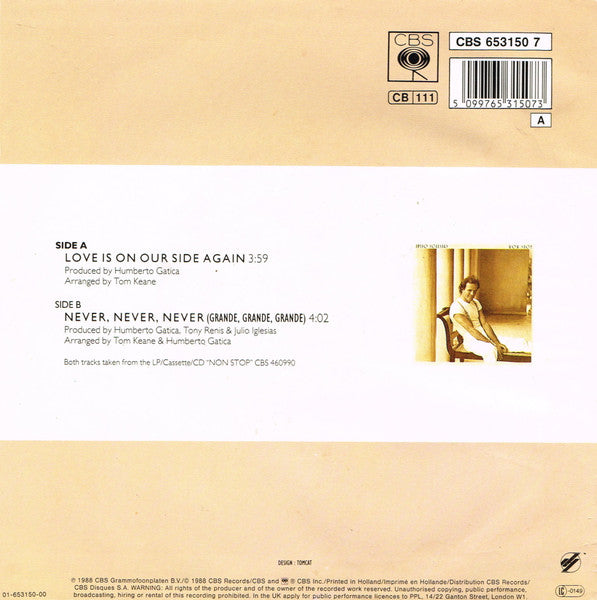 Julio Iglesias - Love Is On Our Side Again Vinyl Singles Vinyl Very Good (VG) <br> Hoes Good Plus (G+)