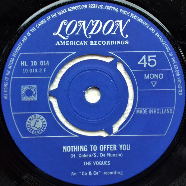 Vogues - Five O'Clock World Vinyl Singles Vinyl Very Good (VG) <br> Hoes Good Plus (G+)