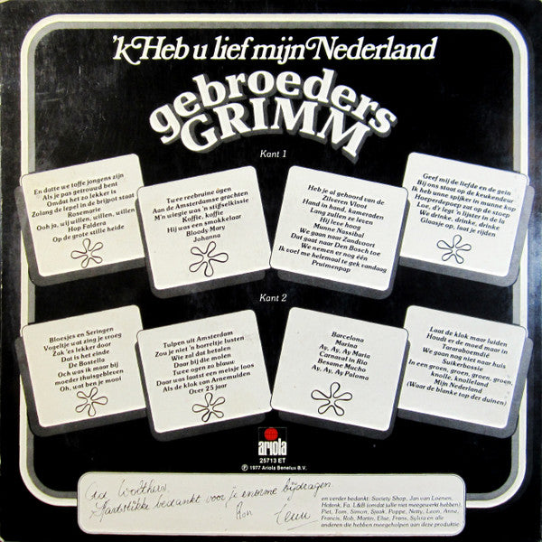 Gebroeders Grimm - 'k Heb U Lief Mijn Nederland (LP) Vinyl LP Vinyl Very Good (VG) <br> Hoes Good Plus (G+)