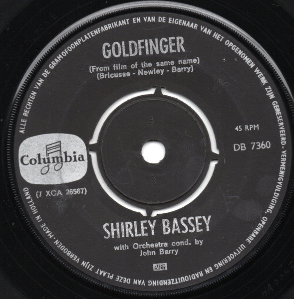 Shirley Bassey - Goldfinger Vinyl Singles Vinyl Very Good (VG) <br> Hoes Good Plus (G+)