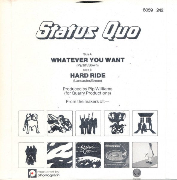 Status Quo - Whatever You Want Vinyl Singles Vinyl Very Good (VG) <br> Hoes Good Plus (G+)