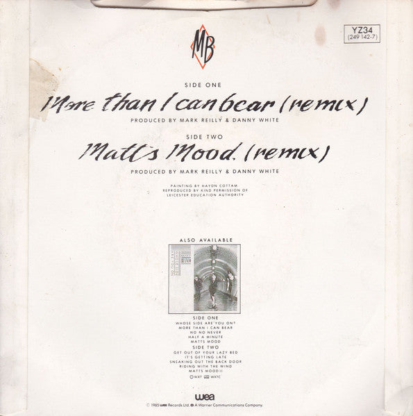 Matt Bianco - More Than I Can Bear (Remix) Vinyl Singles Vinyl Very Good (VG) <br> Hoes Good Plus (G+)