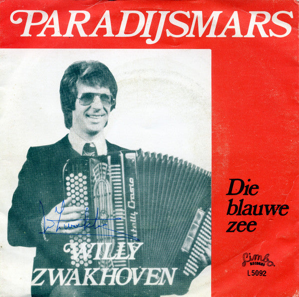Willy Zwakhoven - Paradijsmars Vinyl Singles Vinyl Very Good (VG) <br> Hoes Good Plus (G+)