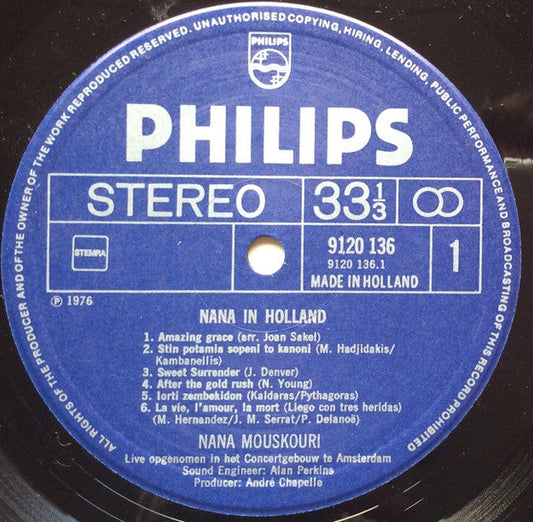 Nana Mouskouri - In Holland (LP) Vinyl LP Vinyl Zeer Goed / Hoesje Goed "VINYLSINGLES.NL"