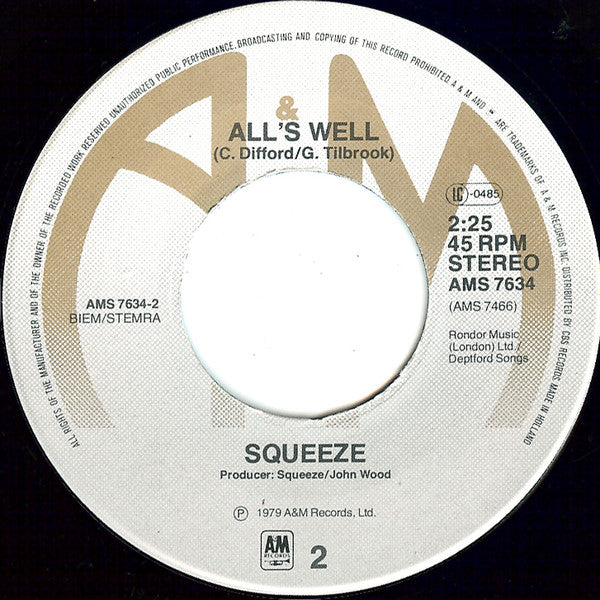 Squeeze - Slap & Tickle Vinyl Singles Vinyl Very Good (VG) <br> Hoes Generic