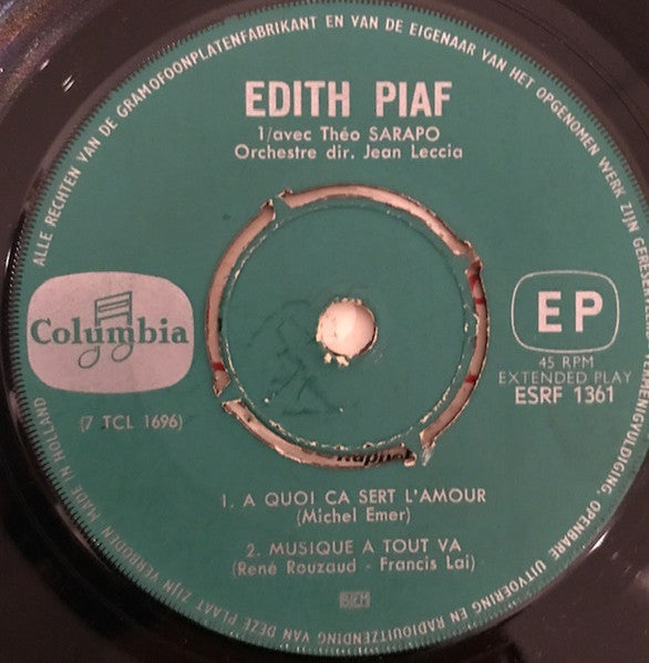 Edith Piaf Avec Théo Sarapo - A Quoi Ça Sert L'amour Vinyl Singles EP