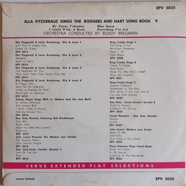 Ella Fitzgerald - Ella Fitzgerald Sings The Rodgers And Hart Song Book * Vinyl Singles EP Vinyl Very Good (VG) <br> Hoes Good Plus (G+)