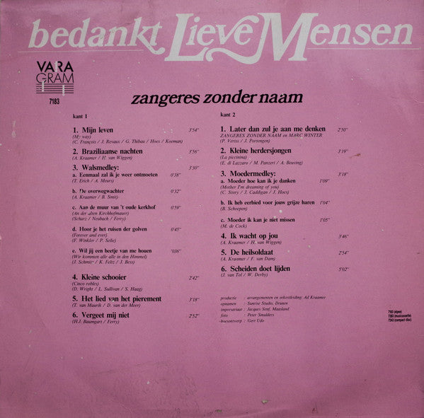 Zangeres Zonder Naam - Bedankt Lieve Mensen (LP) 51094