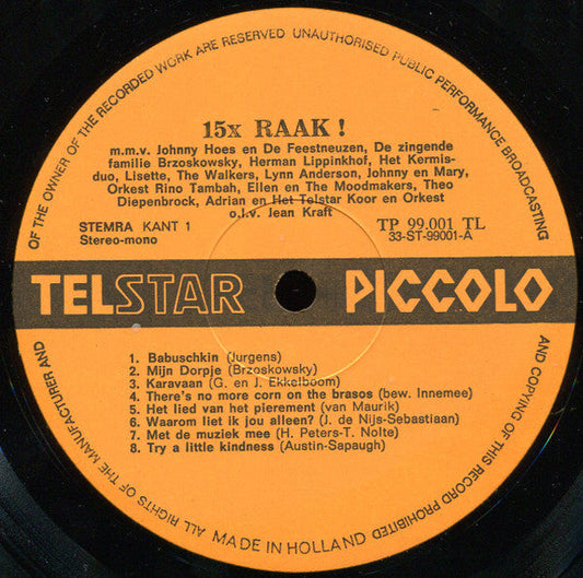 Various - 15X Raak ! (LP) Vinyl LP Vinyl Zeer Goed / Hoesje Goed "VINYLSINGLES.NL"