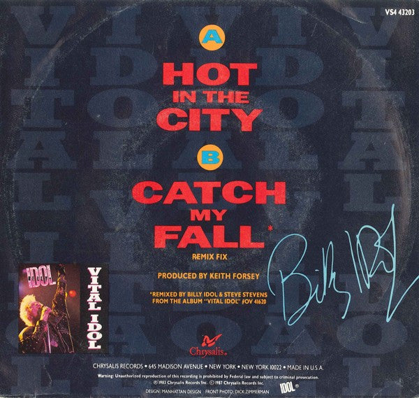 Billy Idol - Hot In The City Vinyl Singles Vinyl Very Good (VG) <br> Hoes Good Plus (G+)