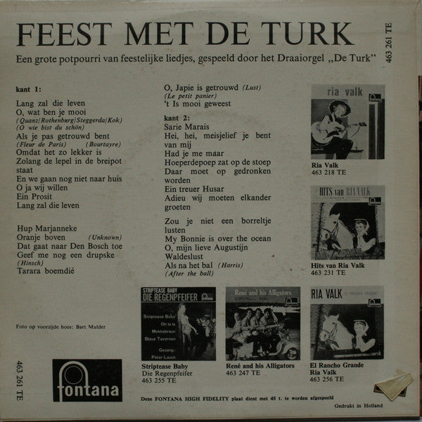 Draaiorgel De Turk - Feest Met De Turk Vinyl Singles Vinyl Very Good (VG) <br> Hoes Good Plus (G+)
