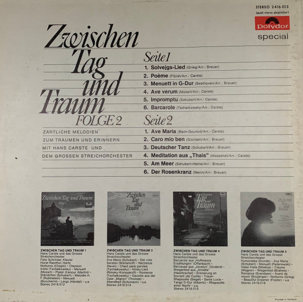 Hans Carste Und Sein Orchester - Zwischen Tag Und Traum, * (LP) Vinyl LP Vinyl Very Good (VG) <br> Hoes Good Plus (G+)