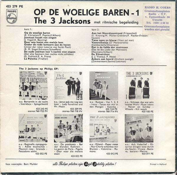 3 Jacksons - Op De Woelige Baren 1 Vinyl Singles EP Vinyl Very Good (VG) <br> Hoes Good Plus (G+)