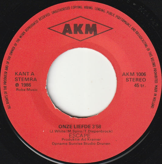 Escape - Kreta In De Zon Vinyl Singles Vinyl Zeer Goed / Hoesje Generic "VINYLSINGLES.NL"