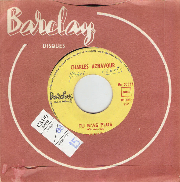 Charles Aznavour - Les Comédiens 36945 Vinyl Singles Vinyl Very Good (VG) <br> Hoes Good Plus (G+)