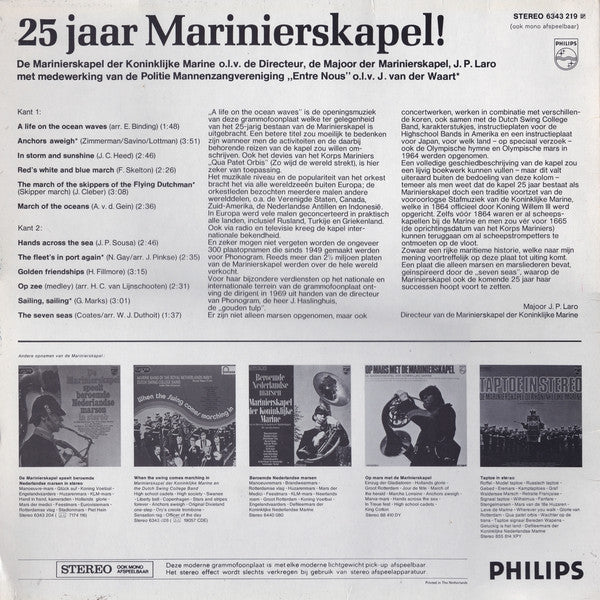 Marinierskapel der Koninklijke Marine - 25 Jaar Marinierskapel! (LP) Vinyl LP Vinyl Very Good (VG) <br> Hoes Good Plus (G+)