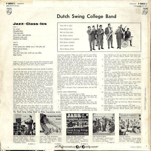 Dutch Swing College Band - Jazz Classics (LP) Vinyl LP Vinyl Very Good (VG) <br> Hoes Good Plus (G+)