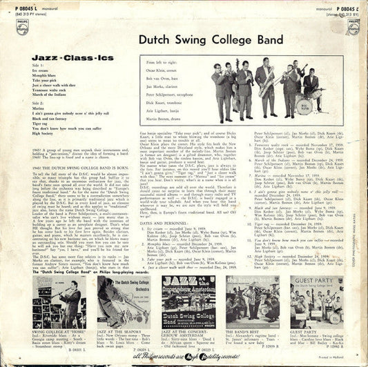 Dutch Swing College Band - Jazz Classics (LP) Vinyl LP Vinyl Zeer Goed / Hoesje Goed "VINYLSINGLES.NL"