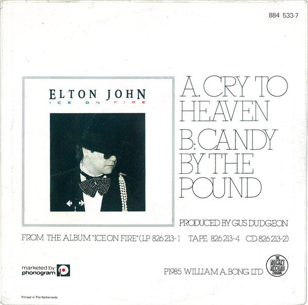 Elton John - Cry To Heaven Vinyl Singles Vinyl Very Good (VG) <br> Hoes Good Plus (G+)