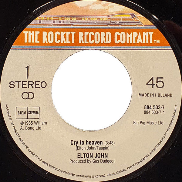 Elton John - Cry To Heaven Vinyl Singles Vinyl Very Good (VG) <br> Hoes Generic