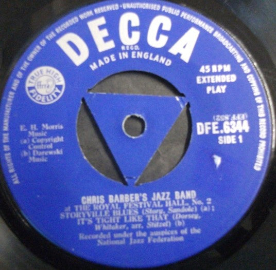 Chris Barber's Jazz Band - At The Royal Festival Hall No. * Vinyl Singles Vinyl Very Good (VG) <br> Hoes Generic