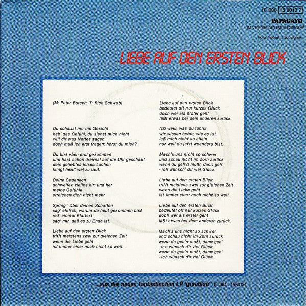 Peter Bursch 's Bröselmaschine - Liebe Auf Den Ersten Blick Vinyl Singles Vinyl Very Good (VG) <br> Hoes Good Plus (G+)